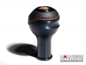 FIAT 500 Gear Shift Knob - Black Italy - Black Base/ Black Leather Top + ABARTH Logo - V2